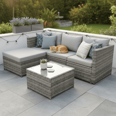 Rattan Garden Furniture 3 Piece Corner Sofa Set PE Wicker Patio Table and Chairs with Cushion