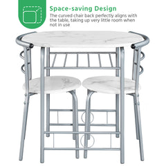 Costoffs 3 Piece Dining Table Set Modern Kitchen Table Set Space Saving Table and 2 Chairs Set with Steel Legs/Storage Rack for Kitchens/Balconies/Bedrooms/Apartments/Cafés, Natural/Drift Brown/White