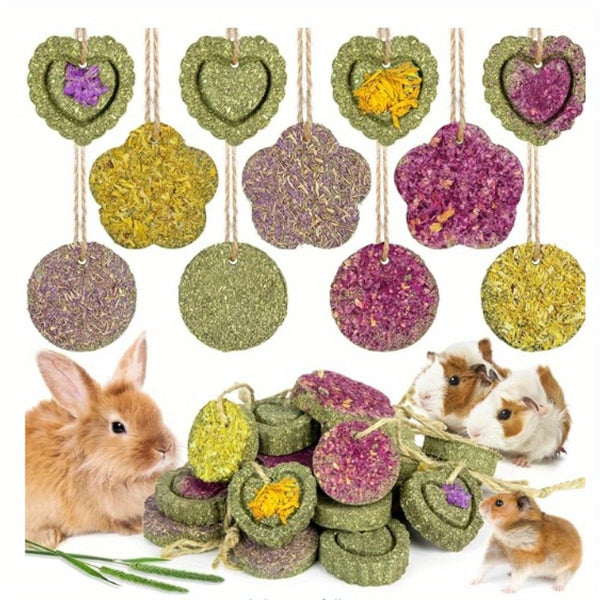 Rabbit Timothy Hay Toys, Natural Bunny Molar Treats, Herbal Flower Rabbit Chew Toys for Small Animal Teeth, Rats, Chinchillas, Guinea Hamster