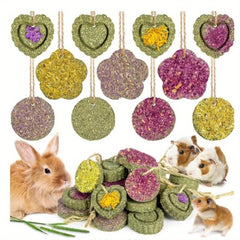 Rabbit Timothy Hay Toys, Natural Bunny Molar Treats, Herbal Flower Rabbit Chew Toys for Small Animal Teeth, Rats, Chinchillas, Guinea Hamster
