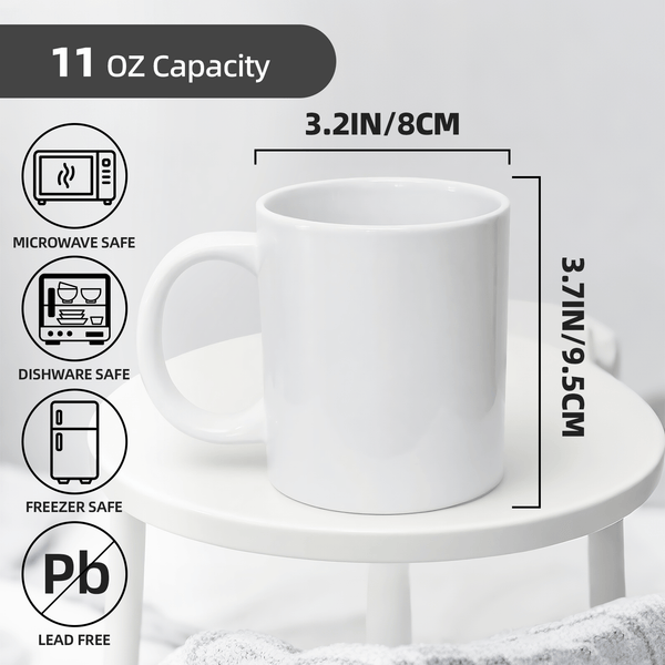 Sublimation Mugs 11oz Blank Plain White Large Handle Coffee Cups+Smash Proof Box Pack of 6 12 36
