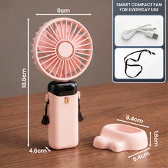 1pc Portable Handheld Fan USB Rechargeable Foldable Mini Desk Fans 5 Speeds, Personal Cooling Fan with Neck Strap for Travel, Office & Outdoor Use, Removable Cover for Easy Clean, Black, Pink, White Options 1 Pack