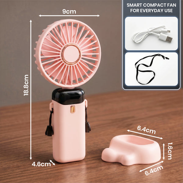 1pc Portable Handheld Fan USB Rechargeable Foldable Mini Desk Fans 5 Speeds, Personal Cooling Fan with Neck Strap for Travel, Office & Outdoor Use, Removable Cover for Easy Clean, Black, Pink, White Options 1 Pack