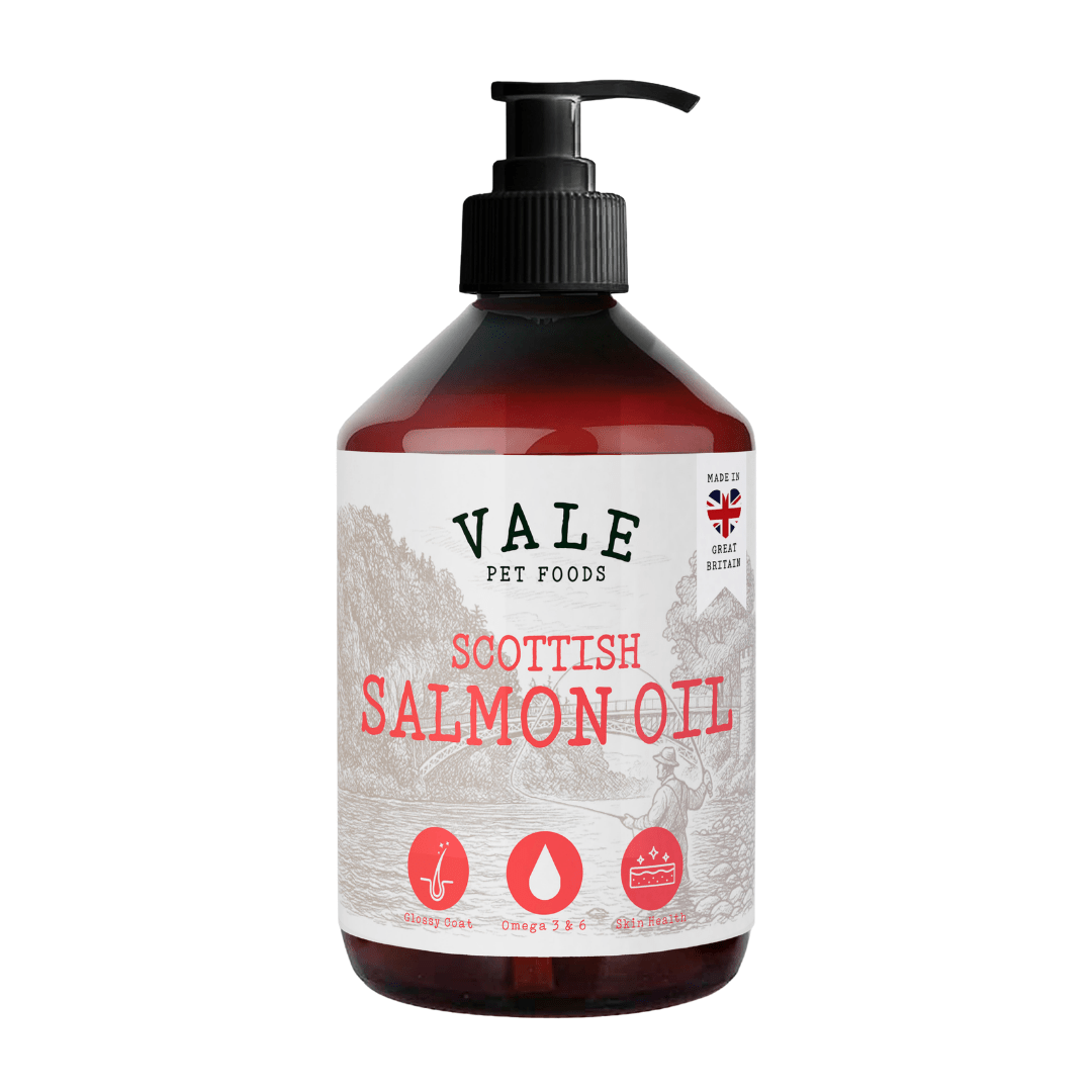 Scottish Salmon Oil for Dogs & Cats UK - Omega 3 6 9 Supplement Dog Food Topper for Joints Skin, Coat, Heart Health & Natural Coat - Natural Fish Oil for Dogs, Puppy, 500ml - Vale Pet Foods