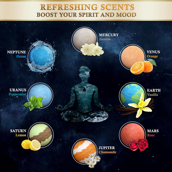 Planet Themed Bath Bombs / 8 X 60G Handmade Luxury Bubble Bath Fizzer Set/Non-Staining, Vegan, Cruelty-Free/Spa Gift for Men, Women and Kids