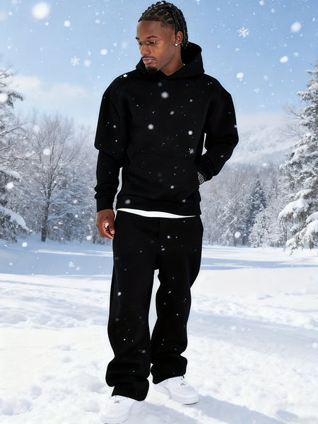 Men'S Casual Athletic Warm 2pcs Set, Winter Hooded Sweatshirt And Jogger Pants, Outdoor Fitness Running Hooded Sweatshirt And Athletic Pants Outfit, Suitable for Fall Winter Leisure Activities