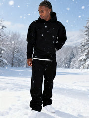 Men'S Casual Athletic Warm 2pcs Set, Winter Hooded Sweatshirt And Jogger Pants, Outdoor Fitness Running Hooded Sweatshirt And Athletic Pants Outfit, Suitable for Fall Winter Leisure Activities