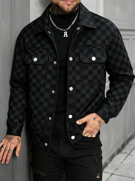 Men's Collared Shirt Thin Jacket Coat Casual Versatile Trendy High-End Workwear Top Checkered Spring/Autumn Shirt Jacket No Lining
