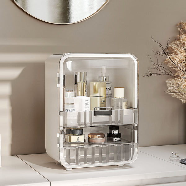 Multi-Function Make Up Case with Transparent Drawers, Plastic Jewelry Box, White Drawer-style Storage Box for Office, Bathroom, Dressing Table, Bedroom, Living Room, Desk, 25.5*20*36cm