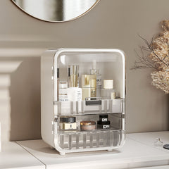 Multi-Function Make Up Case with Transparent Drawers, Plastic Jewelry Box, White Drawer-style Storage Box for Office, Bathroom, Dressing Table, Bedroom, Living Room, Desk, 25.5*20*36cm