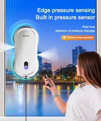PuRuiKaiM8 Fully Automatic Plug-in Intelligent Window Cleaning Robot (2026 Latest Model) with Automatic Bidirectional Water Spray with Remote Control, 4.5-meter Anti Fall Safety Rope, Including 10 Cleaning Cloths And Spray Bottles