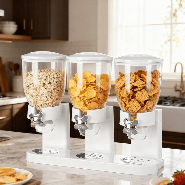Triple Food Dispenser 3x 2L Cereal Container Countertop Dry Food Dispenser for Nuts Granola Cereal