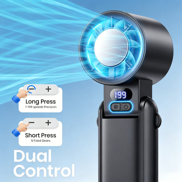4-In-1 Portable Handheld Fan, Rechargeable Silent Cooling Fan, 199 Speeds with HD Display & Clip, USB-C Fast Charging for Summer, Office, Travel & Commuting, Black, White, Gray Purple