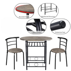 Costoffs 3 Piece Dining Table Set Modern Kitchen Table Set Space Saving Table and 2 Chairs Set with Steel Legs/Storage Rack for Kitchens/Balconies/Bedrooms/Apartments/Cafés, Natural/Drift Brown/White