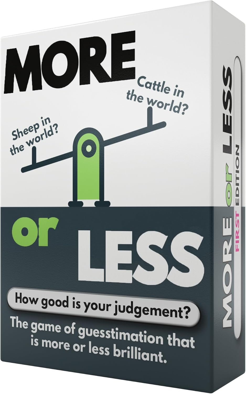 More or Less First Edition Card Game - How Good Is Your Judgement? 2 Players + | Secret Santa or Stocking Filler for Him or Her | for Kids, Teens & Adults | Play Anywhere | Age 12+