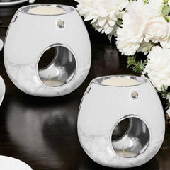 Silver Wax Melt Warmer Oil Tea Light Aroma - 2 PACK - Luxury Glass Round