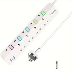 Toomke UK Plug Power Strip with 4 UK Sockets & 2 USB-A/1 USB-C Ports, 13A 3250W Heavy-Duty Extension Cord, Mountable Switched Outlet (1.5m) - Plug-in for /Office, PC, Appliances