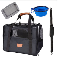 Portable Pet Carrier Bag, Top Opening, Removable Mat and Breathable Mesh, Foldable Transport Carrier for Dogs and Cats, with Shoulder Strap and Pet Bowl, Grey