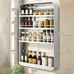 1PC No-Drilling Wall-Mounted Spice Rack – Adjustable Multi-Layer Metal Shelf for Kitchen/Bathroom – Space-Saving Storage Organizer for Toiletries, Spices, Books (Black/White)