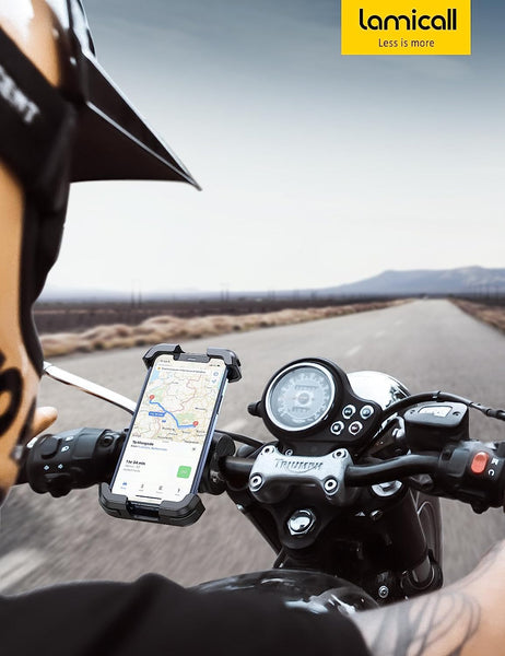Lamicall Motorcycle Phone Holder Bike - Motorbike Phone Mount, Bike Phone Holder with Quick Release Handlebar Clamp for Iphone 16 15 14 Pro Max Plus, 13 12 11 Pro Max Mini, Xs XR X, SE, 4.7-6.8” Phone