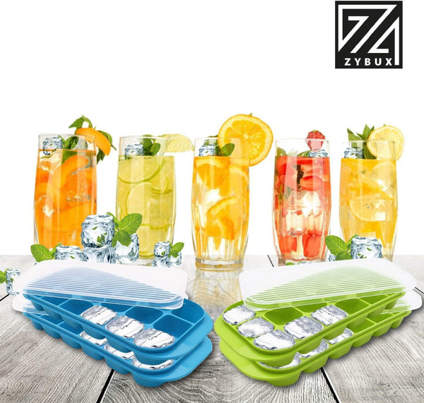 4 x Set of Ice Cube Tray with Lid Jelly Maker Ice Cube Tray | Non-Spill Stackable Lids - Ice Mould Dishwasher Safe BPA Free- 25.5cm Long, 11.5cm Wide, and 3cm deep