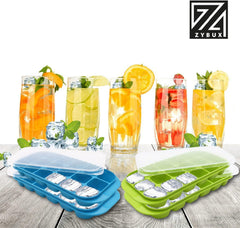 4 x Set of Ice Cube Tray with Lid Jelly Maker Ice Cube Tray | Non-Spill Stackable Lids - Ice Mould Dishwasher Safe BPA Free- 25.5cm Long, 11.5cm Wide, and 3cm deep