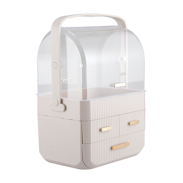 3-Tier Pink Jewelry Storage Box with Protective Lids, Plastic Makeup Organizer Features Multi-Drawer System, Desktop Display Case 24.6x18.6x35.3cm Perfect for Organizing Lipsticks, Cosmetics and Jewelry Pieces on Bathroom Counter and Dresser Top
