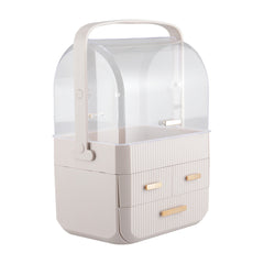 3-Tier Pink Jewelry Storage Box with Protective Lids, Plastic Makeup Organizer Features Multi-Drawer System, Desktop Display Case 24.6x18.6x35.3cm Perfect for Organizing Lipsticks, Cosmetics and Jewelry Pieces on Bathroom Counter and Dresser Top