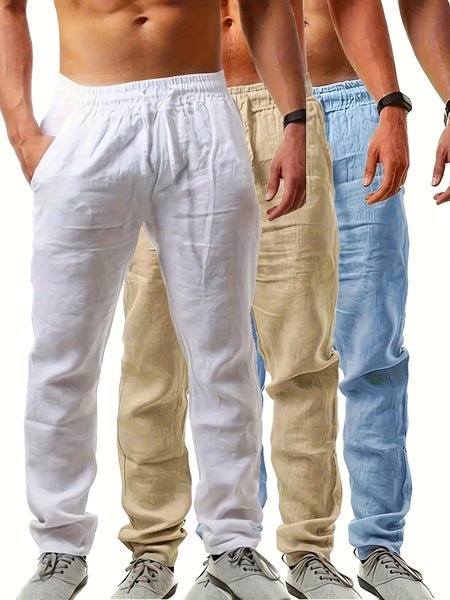 3pcs Solid Pants for Men, Trendy Casual Trousers for Males
