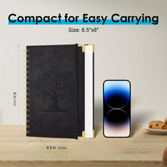 Notebook Notepad A5, 300 Pages Wirebound Spiral Notebook, 100GSM Thick Paper, No Bleed, Leather Cover Journal with Tree Design & Golden Spiral Binding, Perfect for School Writing, 16.5 X 21cm