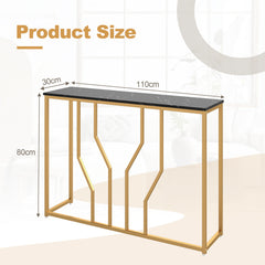 GYMAX Gold Console Table, 110 cm Modern White Entryway Table with Faux Marble Tabletop, Geometric Metal Frame, Narrow Behind Sofa Table Foyer Table for Living Room, Hallway, Entrance, Black