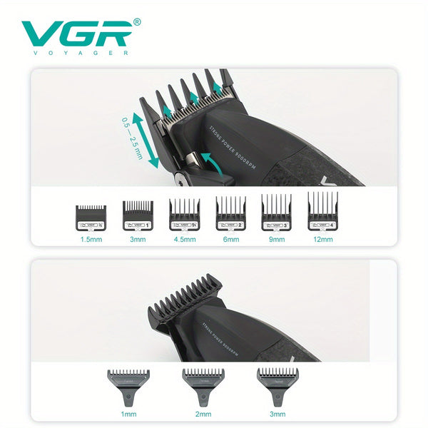 The VGR Men'S Electric Hair Clipper And Trimmer Set Features Interchangeable Ceramic Blades, Operates at High Speeds with 9000 RPM, Includes a Professional Hair Clipper with an LCD Display