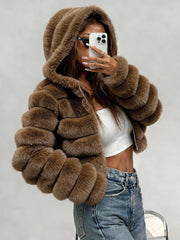 Exclusive New Autumn/Winter Collection: Elegant Three-Dimensional Women's Autumn/Winter Hooded Plush Outerwear, Stylish and Warm Autumn/Winter Outfit