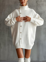 Women's Long White Button- Fashion Fabric Pullover with Lapel, Long Sleeves, Simple Design, Suitable for Spring and Autumn Daily Commute and Festive Occasions