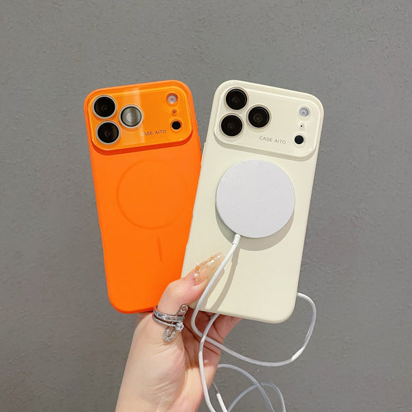 Phone Case - A Premium Minimalist Orange Magnetic Phone Case with Lens Protection, Fingerprint Resistance, And Wireless Charging Support, Designed for The for Iphone 17/16/15/14/13 Pro Max/Plus. This Stylish Business Phone Protector Features Precise