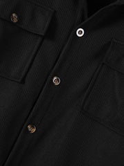 Men's Two-Piece Set, Autumn-Winter Casual Fashion Beach Dual Pocket Turn Collar Long Sleeve Shirt + Trousers Outfit for Fall/Winter Hawaiian Vacation