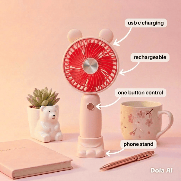 USB-C Rechargeable Fan detachable ears with LED Light & One-Button Control – Quiet, Portable, and Easy to Use