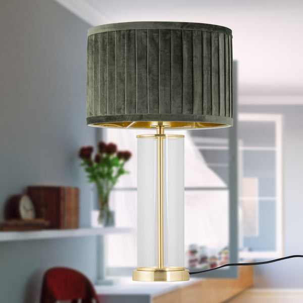 Aura - Satin Brass Table Lamp with Black Pleated Velvet Shade