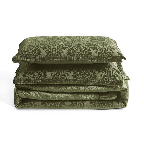 3 Piece Velvet Quilted Bedspread Set Jacquard Damask Bed Cover with Pillow Shams | Luxury Soft Polyester Bedspread for Double King Super King Beds | Modern Elegant Bedroom Bedding Set