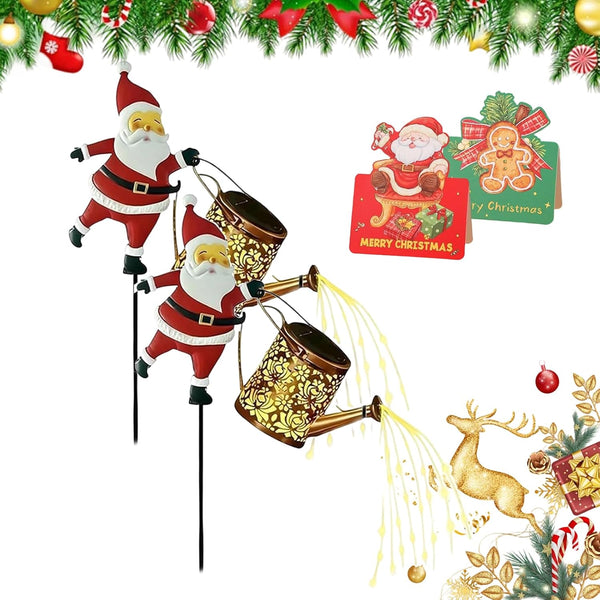 Solar Santa Claus Watering Can Lights, Christmas Santa Solar Kettle Lights, Garden Lawn Decorative LED Light with Cascading Light, Waterproof Decoration for Patio, Pathway (2PCS-B)