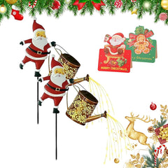 Solar Santa Claus Watering Can Lights, Christmas Santa Solar Kettle Lights, Garden Lawn Decorative LED Light with Cascading Light, Waterproof Decoration for Patio, Pathway (2PCS-B)