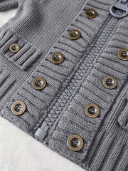 Christmas Women's Elegant Cardigan - Front Zipper & Multi Buttons, Stand-Up Collar Sweater, Structured Fit for Office, Party, Everyday - All-Season Chic Outerwear, Office Wear, Textured Knitwear, Ribbed Texture, Stylish Coverup, Working Professionals