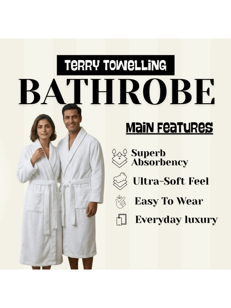 Mens and Ladies Shawl Collar Bathrobe 100% Egyptian Cotton Unisex Shawl Collar Dressing Gown Terry Towelling Bathrobe One Size