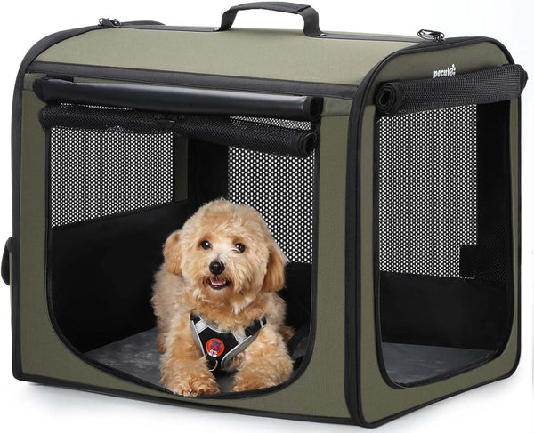 Dog Car Carrier Stable and Light Weight, 61×45×52Cm Dog Carrier for Cars, Portable Dog Car Crate with Breathable Windows, Foldable Pet Carrier for Both Indoor and Outdoor Use, Pet Travel Crate Grey