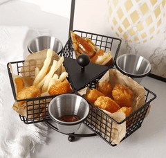 1pc Rotating French Fry Basket with Dipping Cup Compatible for French Fries, Onion Rings, Wings - Heavy-Duty Stainless Food-Contact Rotator System, Countertop/Floating Shelf Fryer Basket for & Commercial Kitchens