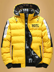 Villa Water OBM Men'S Winter Coat with Removable Hood, Double-Sided Wearable Trendy And Cool Jacket for Cold Weather