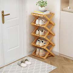 4/5/6/7 Tiers Bamboo Wooden Shoe Rack, Vertical Shoe Racks Storage Shelves Tall Shoe Tower, Collapsible Narrow Shoe Stand, Installation Free Folding X-Shape Shoe Racks Sneakers Slippers Holder Organizer, Multi Functional Shoe Rack Durable Footwear Cabinet
