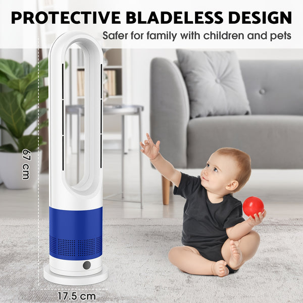 Bladeless Tower Fan for Bedroom Home Office, Quiet Oscillating Cooling Fan with Remote Control, 8 Speeds Pedestal Fan, 80° Wide Angle Air Circulator, 8H Timer LED Display, Safe for Kids And Pets