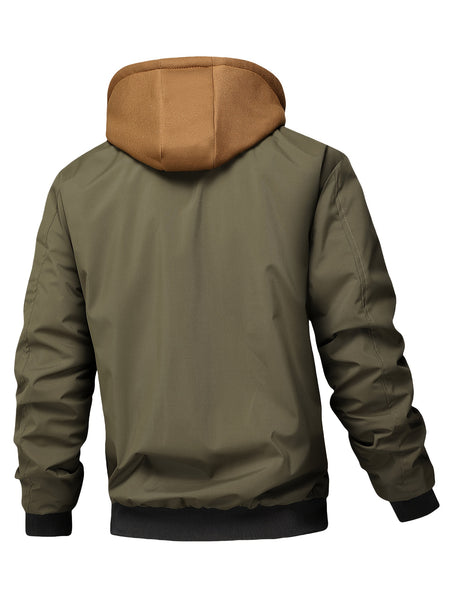 Men'S Plaid Hooded Zip-Up Jacket - Casual Loose Fit, Brown & Black Checkered Pattern, Drawstring Hood, Long Sleeves, Polyester Lining, Perfect for Spring, Fall & Winter, Autumn Winter Jacket | Plaid Pattern Jacket | Zippered Jacket