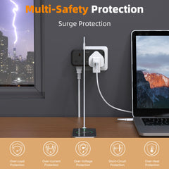 baykul Multifunctional UK Plug Socket with 2 Standard UK Sockets, 2 Schuko Sockets, 3 USB Ports, Max 3250W, Surge Protection, Fire-Resistant Material, Compact and Lightweight for Home/Office/Travel Use ideal for Christmas travel
